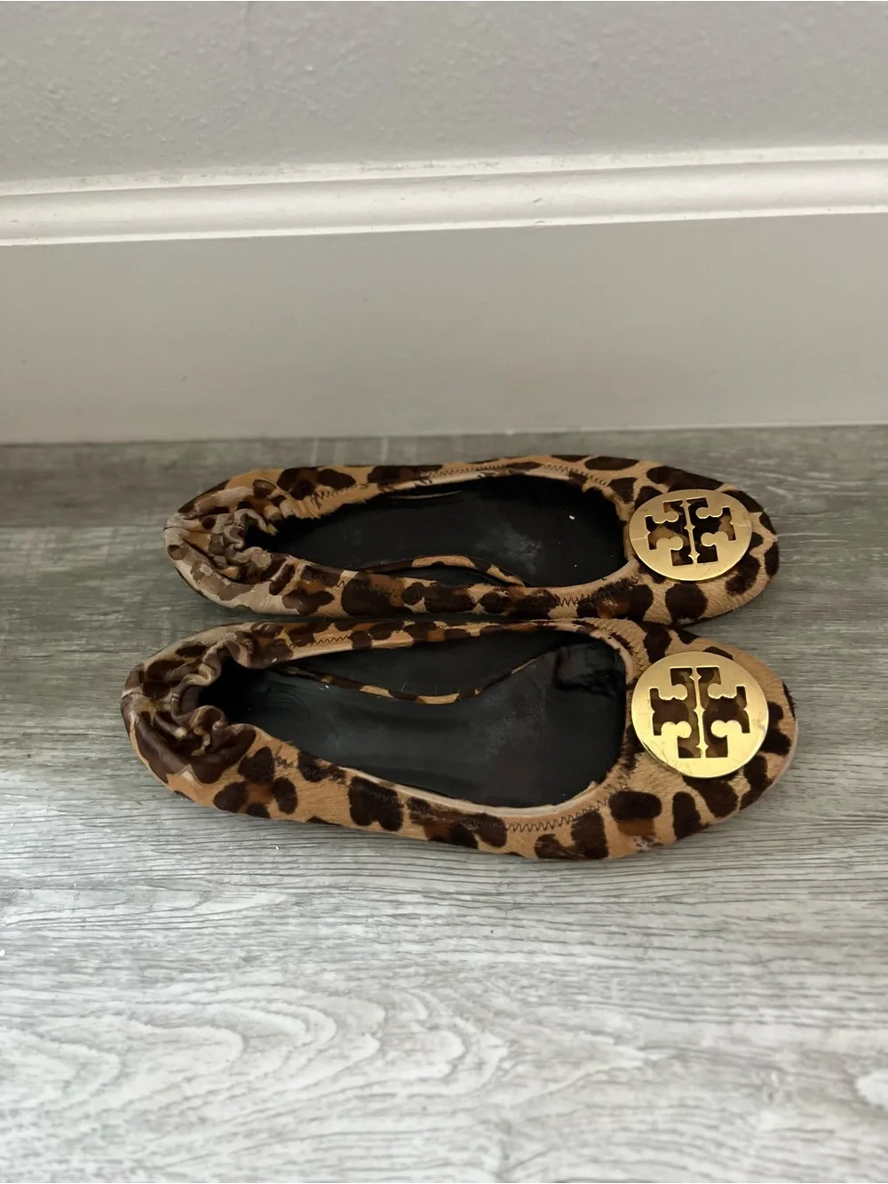 Tory Burch Leopard-Print Reva Flats with Gold Logo